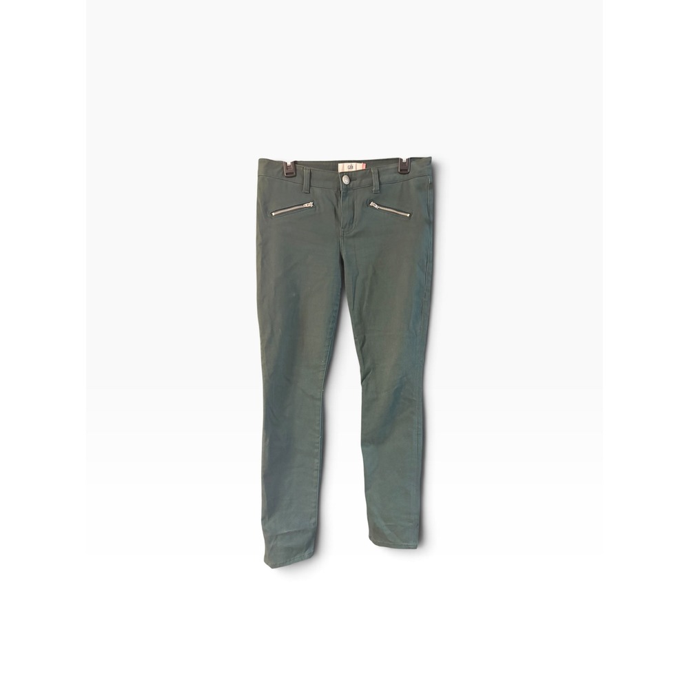 Cabi Skinny Jeans Size 8 Dark Green Olive Moto Zip Detail Stretch Denim Pants